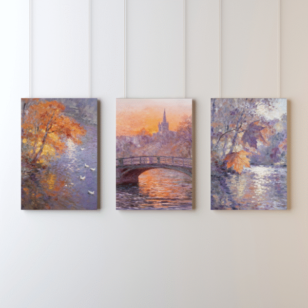 3pcs Framed Canvas Art Prints - Monet Style Original Work: Autumn