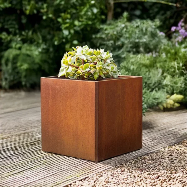 Corten Steel Cube Planter Pre-Rusted 50cm x 50cm