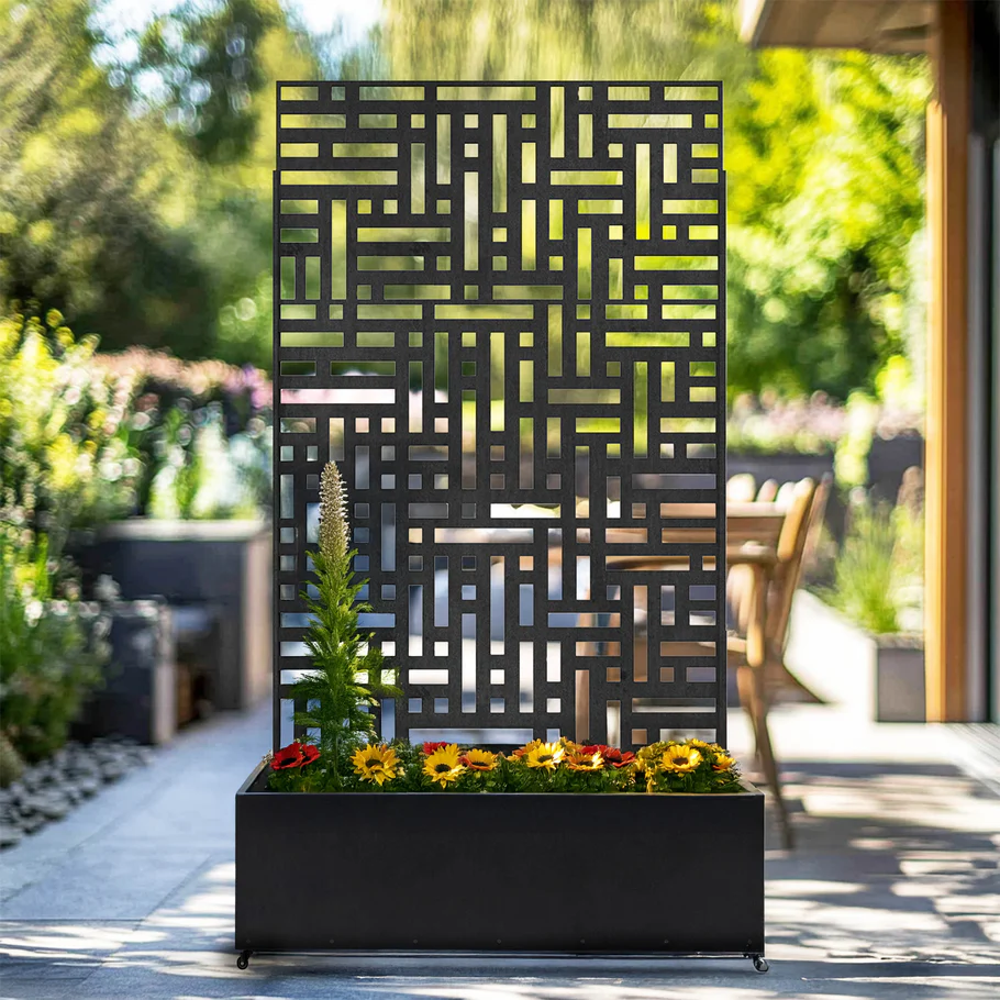 Metal Outdoor Privacy Screen with Plant Pot - 90cm x 180cm