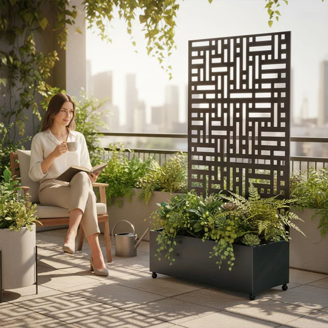 Metal Outdoor Privacy Screen with Plant Pot - 90cm x 180cm - Image 4