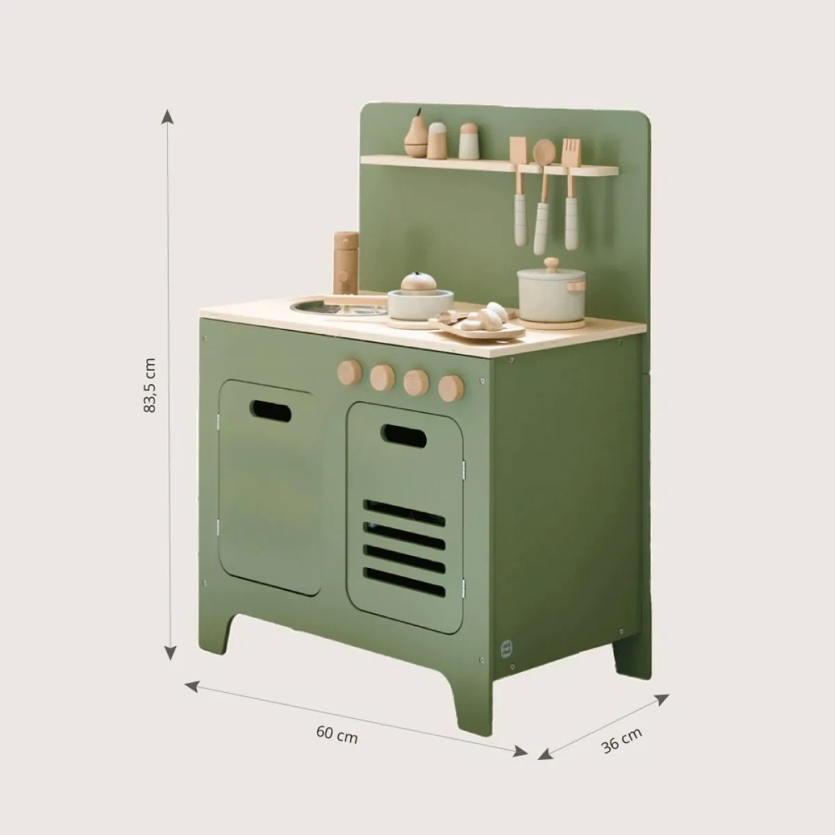 Olive Green Wooden Play Kitchen With Accessories - Image 2