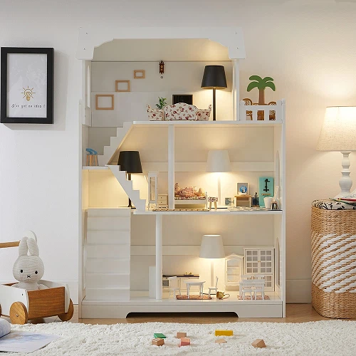 White Extendable Wooden Bookshelf Cabinet