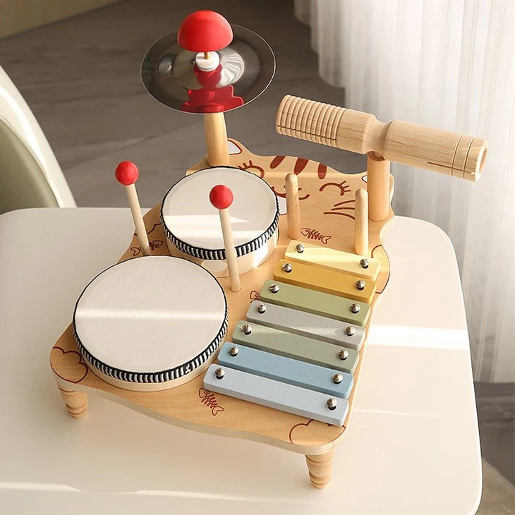 Wooden Drum Set Toy - Image 4